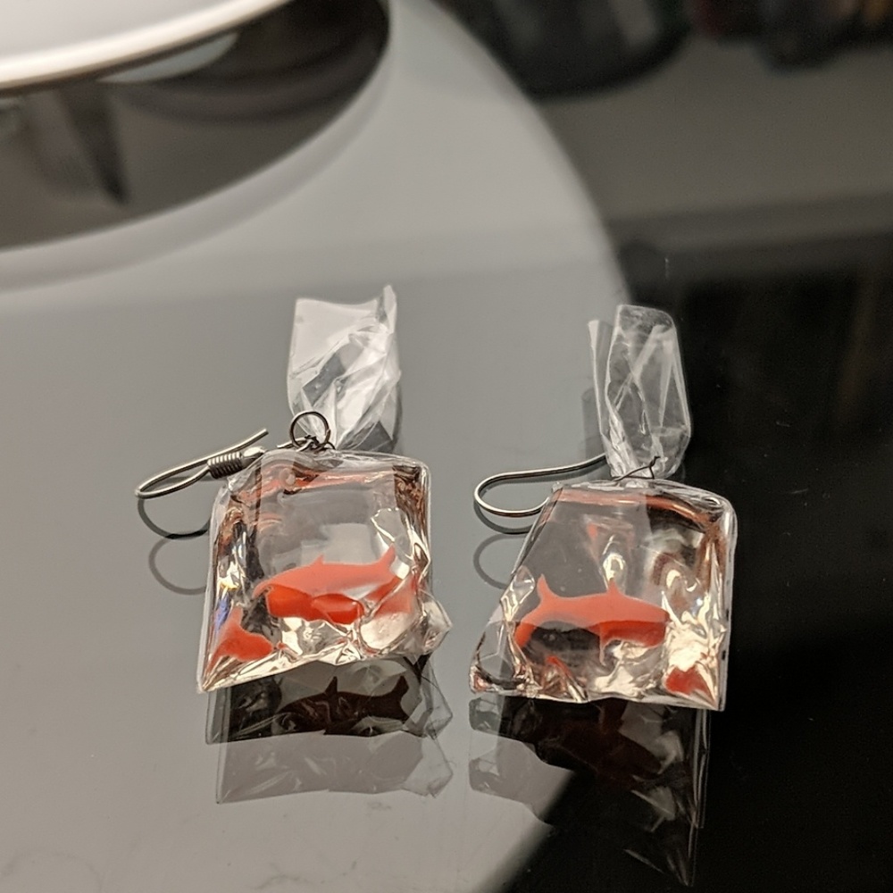 NEW Goldfish earrings orange fish in bag Cute gift